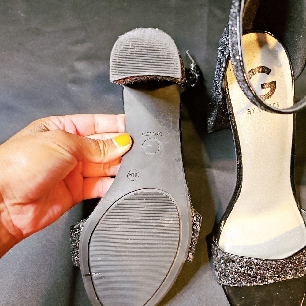 G By Guess Black, Sparkly High Heel Open Toe Shoe… - image 6